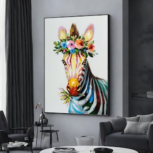 zebra canvas wall art, large framed zebra print home decor wall art, animal poster, wall art canvas design, framed canvas ready to hang