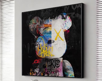 painted graffiti cartoon bear fashion posters and prints modern home decoration wall art canvas children's room cuadros, large canvas art