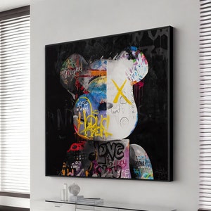 painted graffiti cartoon bear fashion posters and prints modern home decoration wall art canvas children's room cuadros, large canvas art