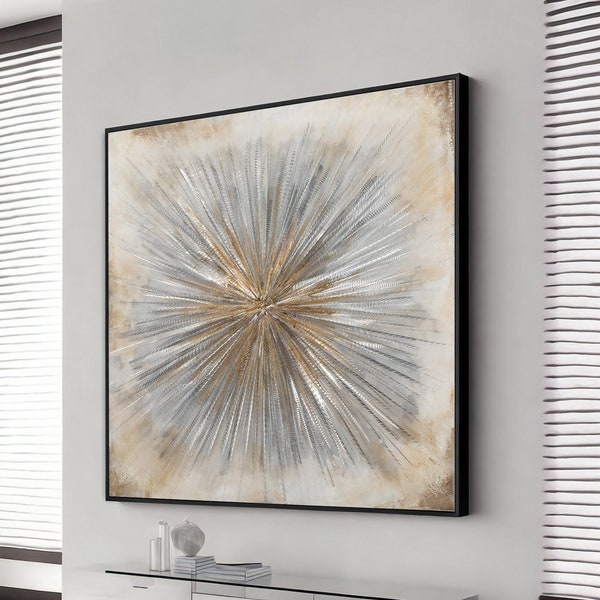 gold leaf original abstract art, abstract painting gray black gold leaf, extra large wall art design, framed canvas ready to hang