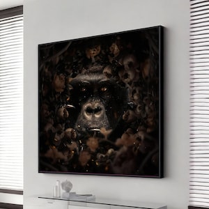 angry gorilla black painting canvas art print picture wall hanging handmade, wall art canvas design, framed canvas ready to hang