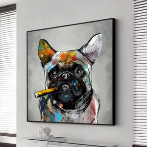 Bulldogge Kunst, Bulldogge, englische Bulldogge, Bulldogge Poster, Tier Poster, gerahmte Leinwand fertig zum Aufhängen