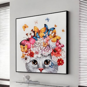 cat wall art canvas print home decor animals handmade wall hangings, animal poster, wall art canvas design, framed canvas ready to hang
