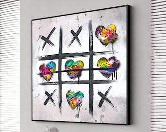 graffiti game xox canvas, banksy wall art, graffiti canvas painting, brain teaser canvas print, pop art game canvas decor, large canvas art