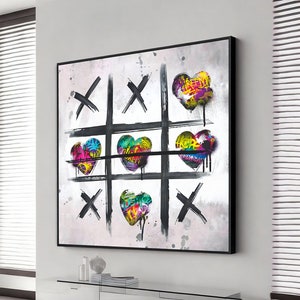 graffiti game xox canvas, banksy wall art, graffiti canvas painting, brain teaser canvas print, pop art game canvas decor, large canvas art