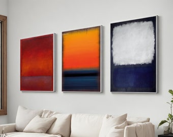 Mark Rothko Set Of 3 Canvas Blue Art Reproduction, Best Seller Mark Rothko Reproduction, Abstract Canvas Wall Art, Modern Minimal Art