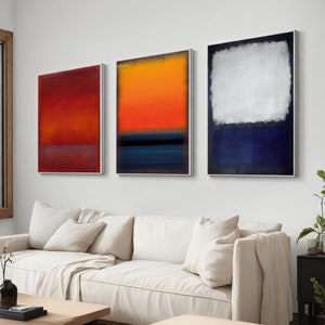 Mark Rothko Set Of 3 Canvas Blue Art Reproduction, Best Seller Mark Rothko Reproduction, Abstract Canvas Wall Art, Modern Minimal Art