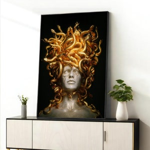 Schlangenköpfiges Medusa-Leinwandgemälde, griechische Mythologie-Wandkunst, einzigartiges Wohndekor, mythisches Geschenk