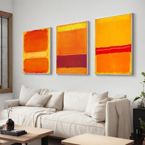 Mark Rothko Set Of 3 Canvas Orange Art Reproduction, Best Seller Mark Rothko Reproduction, Abstract Canvas Wall Art, Modern Minimal Art
