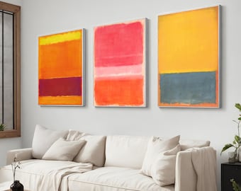 Mark Rothko Set Of 3 Canvas Yellow Art Reproduction, Best Seller Mark Rothko Reproduction, Abstract Canvas Wall Art, Modern Minimal Art