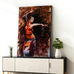 Spanish Belly Dancer Canvas Painting - Vibrant Woman Dancer Portrait Art - Perfect Gift for Music & Dance Lovers