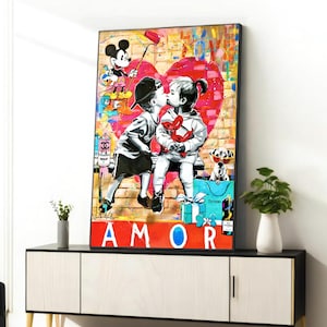 Valentines Gift Canvas Art - Romantic Lovers Banksy-Inspired Wall Decor for Anniversary