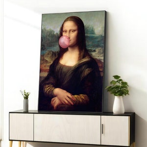 Bubble Gum Mona Lisa Canvas Painting - Vibrant Graffiti Wall Art for Modern Home Decor, Unique Artistic Gift