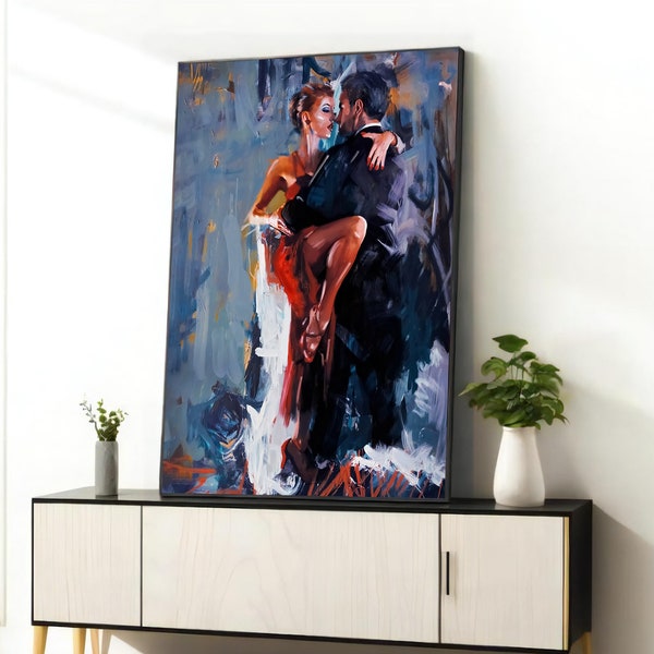 Couple Dance Canvas Painting - Tango Dance Wall Decor for Romantic Ambience - Perfect Valentine's Gift