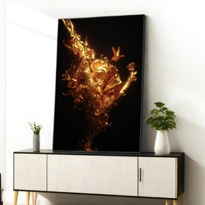 Cráneo decorado con pintura en lienzo de pájaros dorados: decoración de pared de graffiti única para entusiastas del arte, impresionante idea de regalo