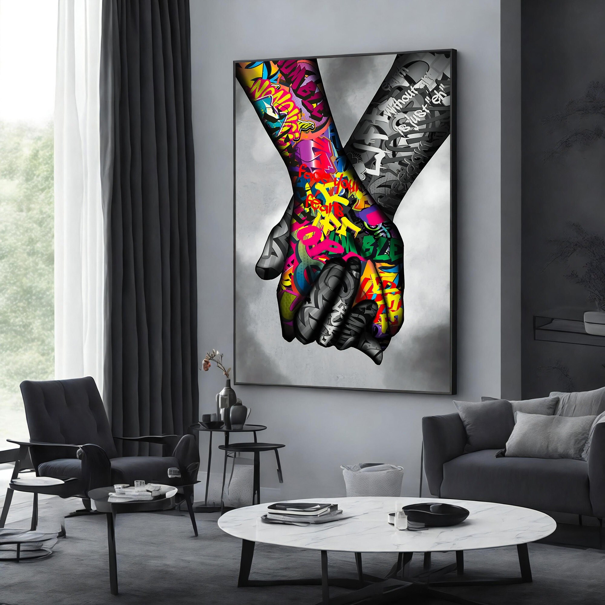 手を繋ぐポスター、ストリートアートの手バンクシーキャンバス