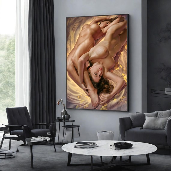 romantic art for bedroom embracing kissing couple painting, extra large wall art, wall art canvas design, framed canvas ready to hang
