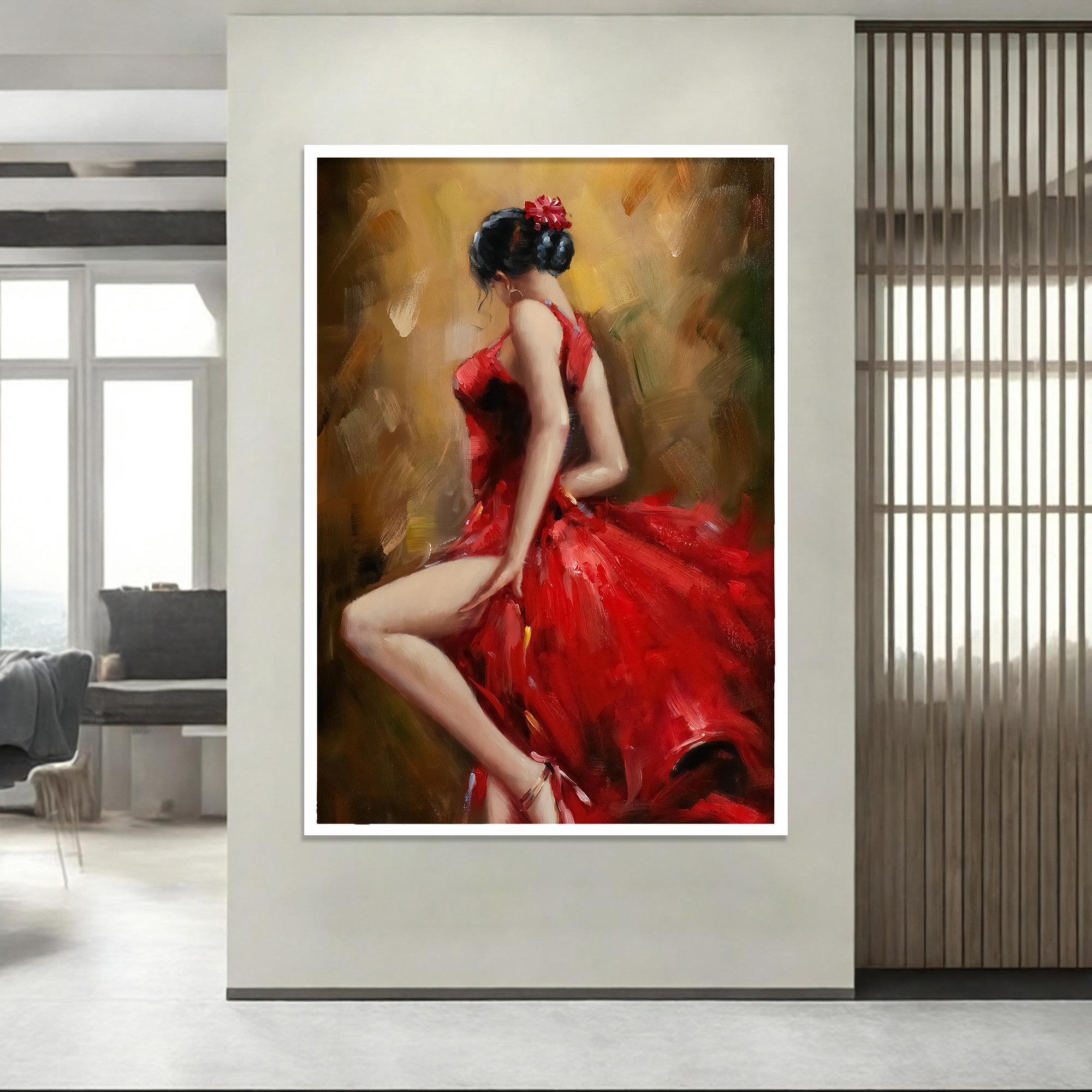 Woman in Red Dress Canvas Painting, Picture of Beautiful Lady in Dress — free download