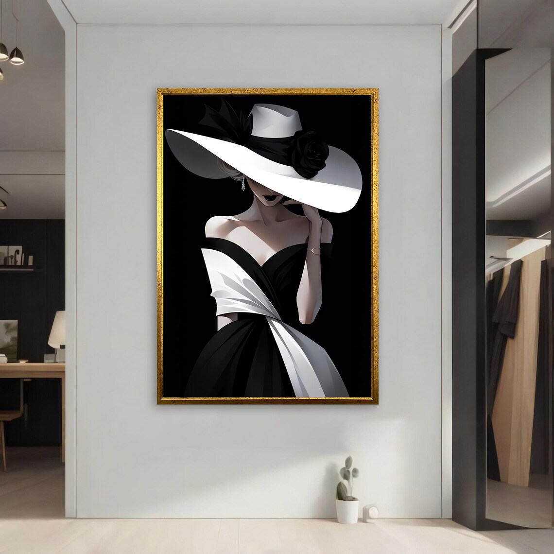 Modern Woman With White Hat Canvas Art - Chic Fashion Wall Decor ...