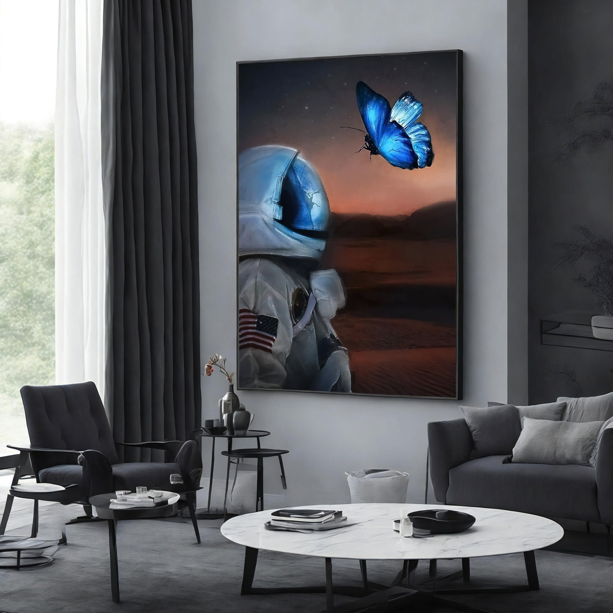 sublimenation, gift for him, astronaut wall art, canvas wall art, butterfly poster,extra large wall art design, framed canvas ready to hang