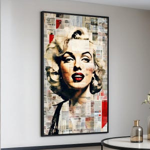 Marilyn Monroe Pop Art Canvas, Vintage Newspaper Collage Wall Art, Retro Hollywood Portrait Canvas, Glamour Icon Home Decor, Ready to Hang