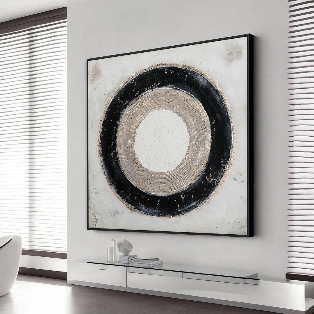 Black Circle Canvas Art Black Circle Minimalist Art Black Wall Art ...