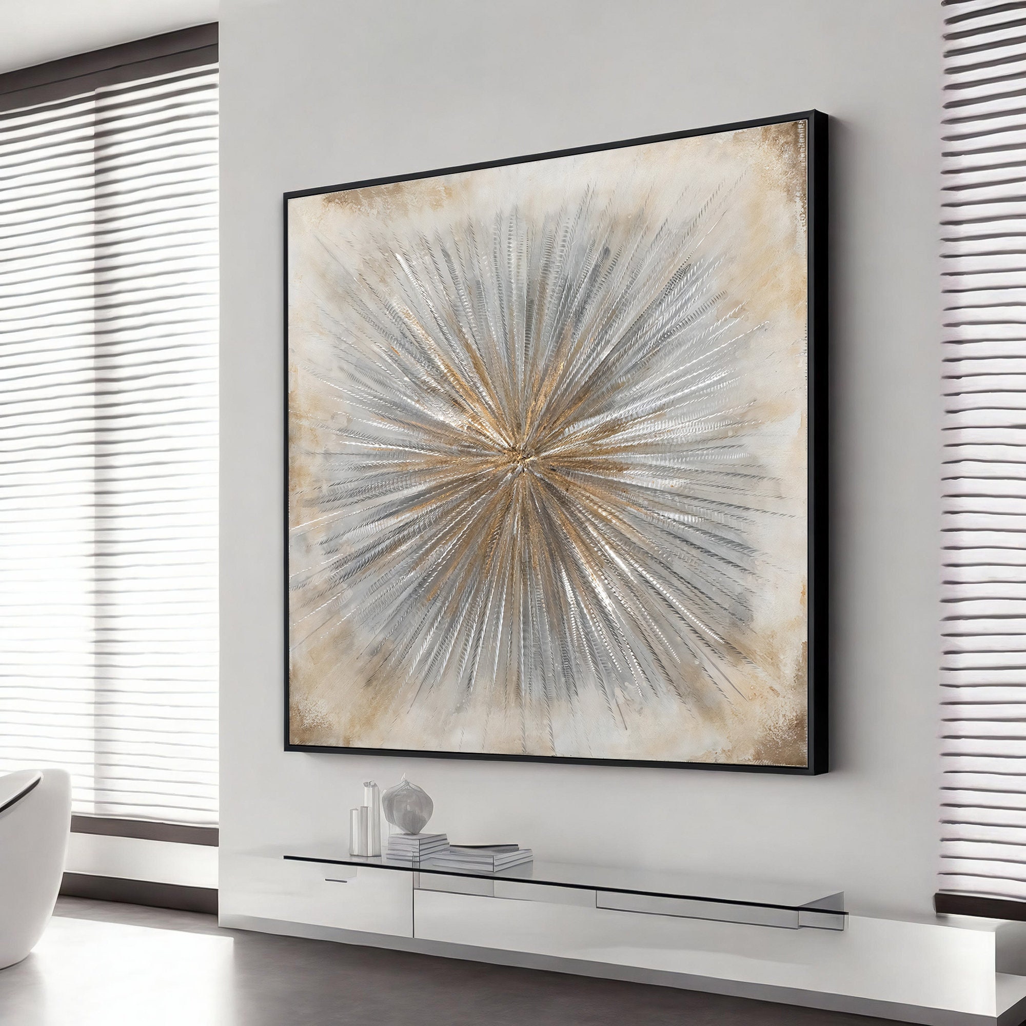 gold leaf original abstract art, abstract painting gray black gold leaf, extra large wall art design, framed canvas ready to hang