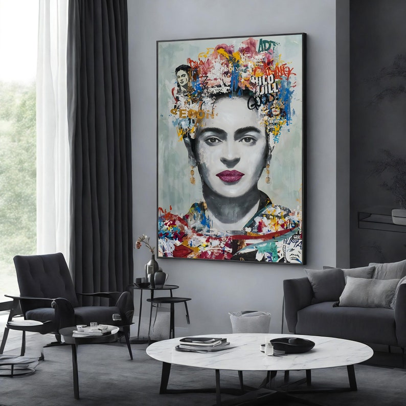 Banksy Frida Kahlo Canvas, Print, Wall Art Canvas Design, Frida KAhlo Reproduction, Framed Canvas Ready to Hang image 1