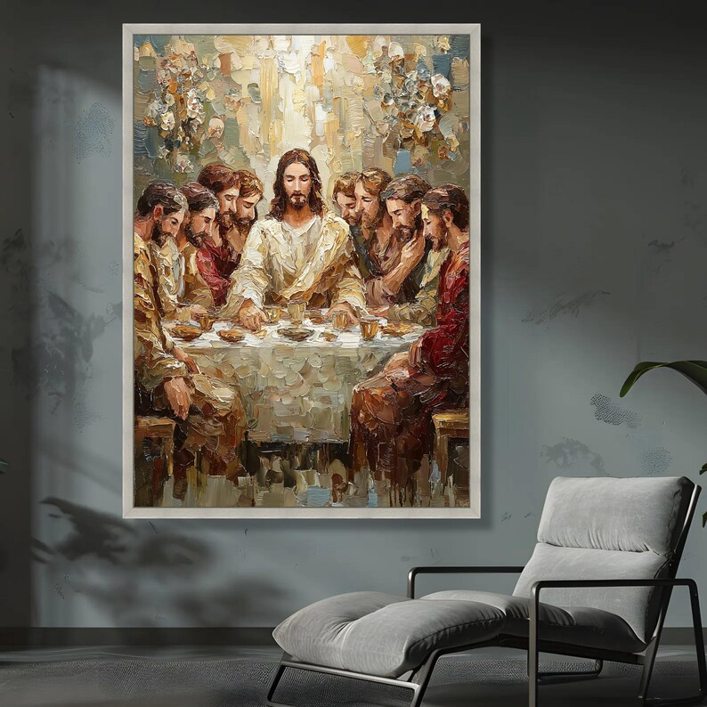 The Last Supper Canvas Wall Art, Religious Jesus and Disciples Painting ...