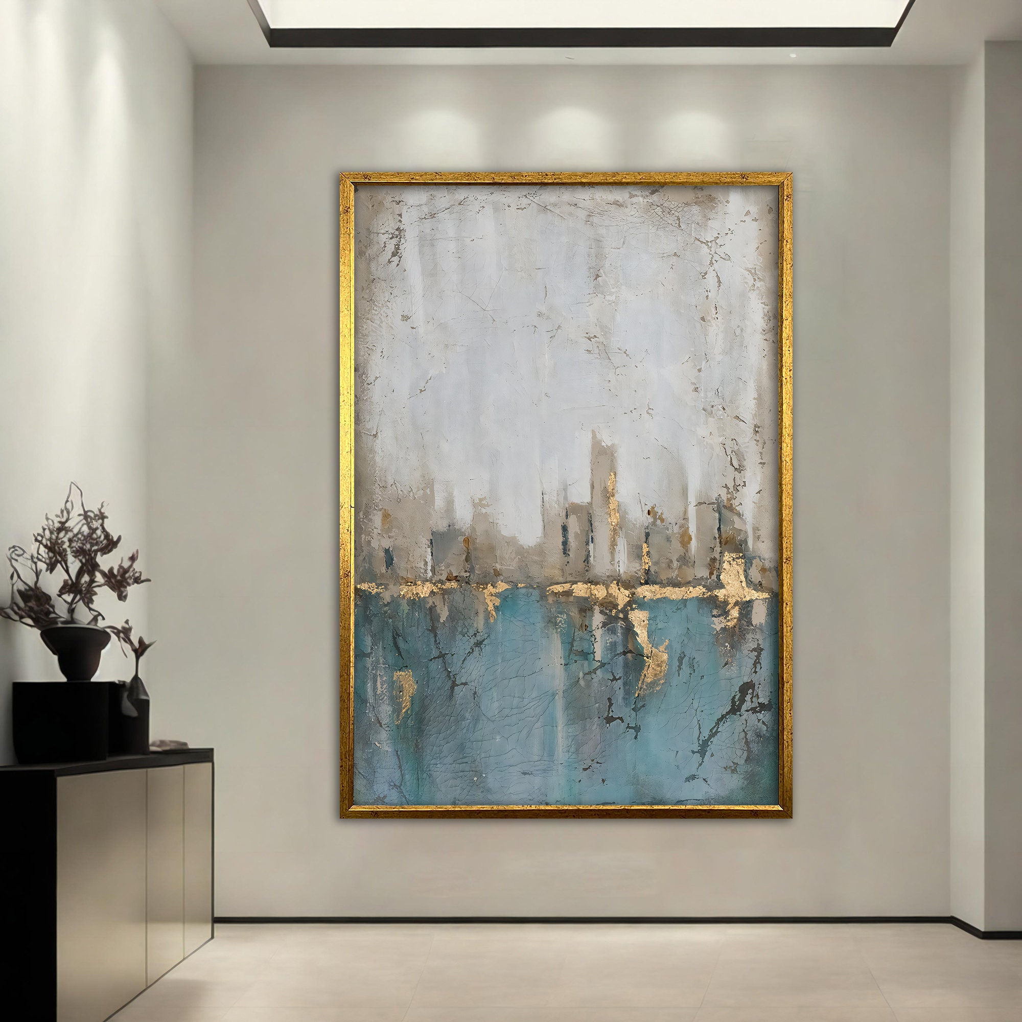 Large Navy Blue Abstract Painting Navy Blue Art Living Room Etsy