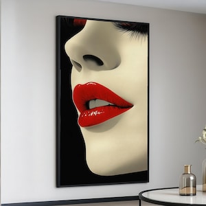 Glossy Red Lips Closeup Canvas, Modern Glamour Wall Art, Female Portrait Detail, Sexy Lipstick Print, Fashion Home Decoration