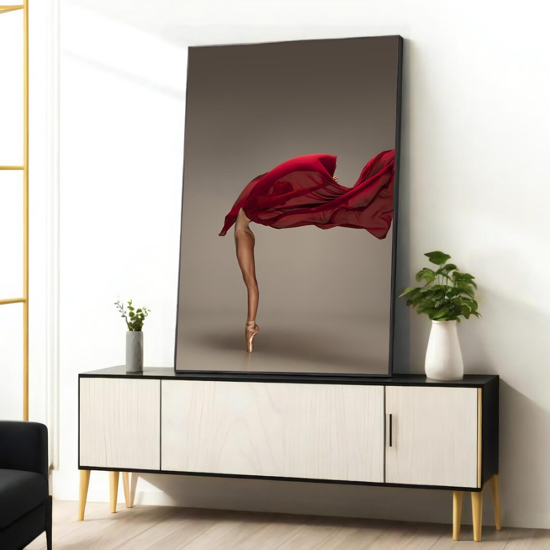 Ballet Dancer in Red Dress Canvas Painting - Elegant Ballerina Wall ...
