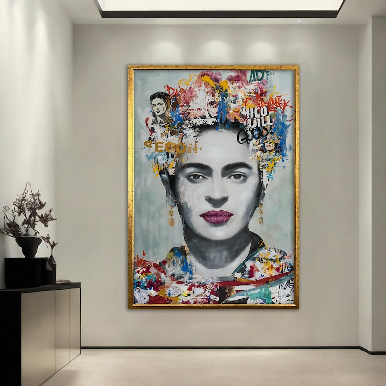 Banksy Frida Kahlo Canvas, Print, Wall Art Canvas Design, Frida KAhlo Reproduction, Framed Canvas Ready to Hang image 3