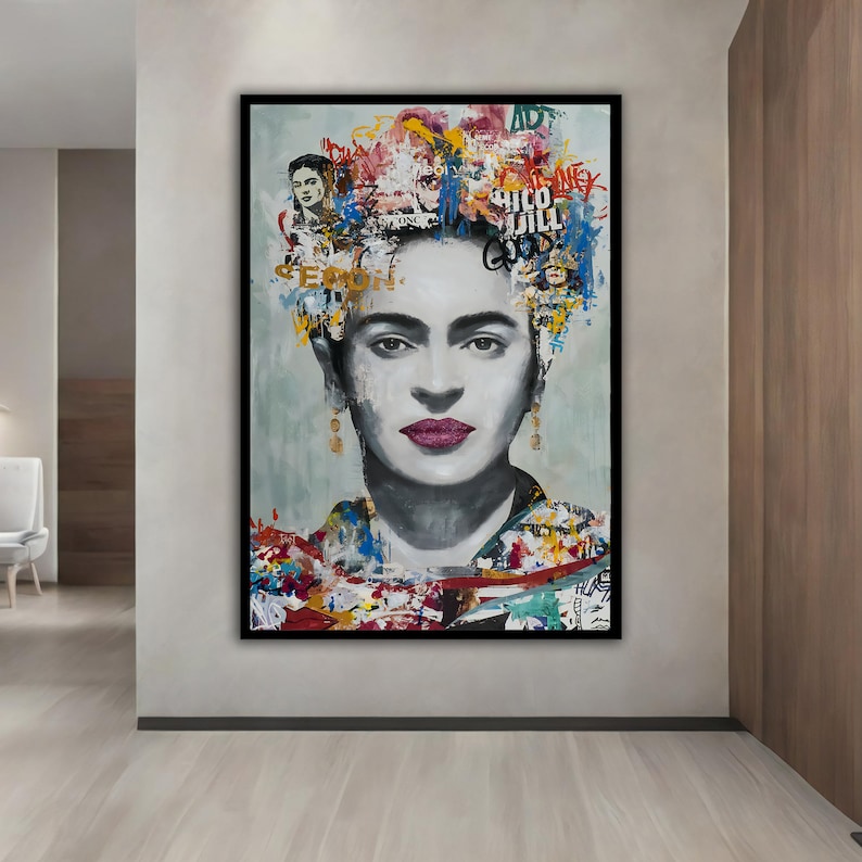 Banksy Frida Kahlo Canvas, Print, Wall Art Canvas Design, Frida KAhlo Reproduction, Framed Canvas Ready to Hang image 2