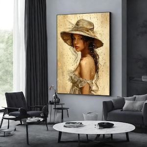 Serene Lady in Rain Canvas, Elegant Woman Wall Art, Atmospheric Portrait, Canvas Design, Framed Canvas Ready to Hang Decoration