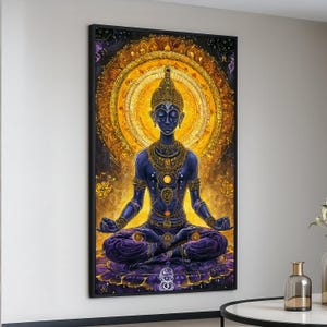 Meditative Buddha Canvas Wall Art, Spiritual Meditation Decor, Golden Aura Yoga Art, Zen Buddhism Canvas, Sacred Home Decoration