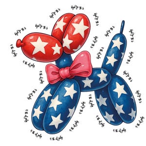 Cute 4th of July Png,  Balloon Dog Png, Balloon Animal png, 4th of July Png, Preppy Girly Dog Love, Patriotic png, America Flag Png, USA Png