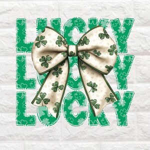 Retro Lucky St Patrick&#39;s Day Coquette Png, St Patricks day png, Lucky Bow Png, Lucky png, St Patrick, Retro St Patrick day png