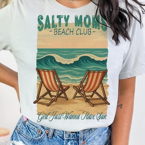 Retro Salty Moms Beach Club Png, Retro Funny Summer Beach Shirt Design Png, Summer Funny Mom, Trendy Summer Vibes Png, Retro Beach Girl Png