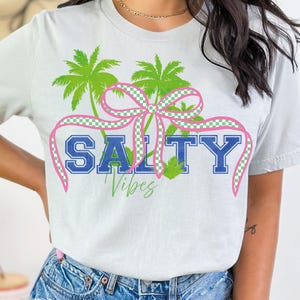 Checkerboard Salty Summer Png, Salty Coquette Bow Summer Png Shirt, Beach Vibes Png Shirt, Summer Shirt Design, Palm Trees Summer Vibes Png