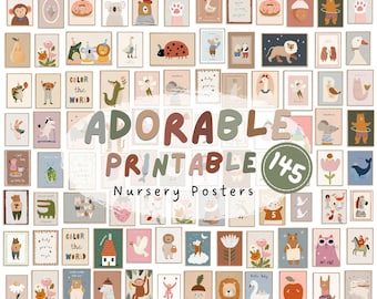 Printable Kids Wall Art Mega Bundle for Nursery Baby Girl or Pastel Animal Posters for Boy Room Whimsical Art Set for Playroom Pastel Prints