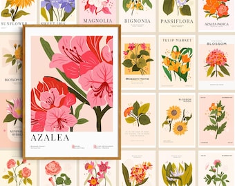 Wall Gallery Poster Bundle Flower Market Set of 53 Prints Mid Century Modern Office Wall Art Botanical Prints Gallery Wall