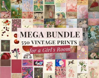 Wall Art Bundle 550 Printable Images Vintage Girls Room Prints Rustic Pastel Girls Room Decor Nursery Wall Art Prints Set