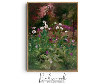Vintage Botanical Garden Art Print Poppies and Wildflowers Painting for Cottagecore Home Decor Printable Floral Wall Art Download K155