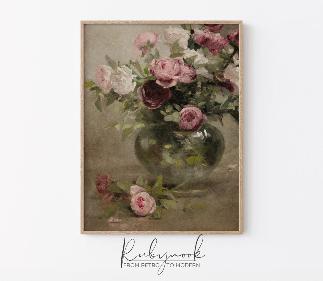 Vintage Rose Still Life Printable Wall Art Romantic Floral Painting for ...