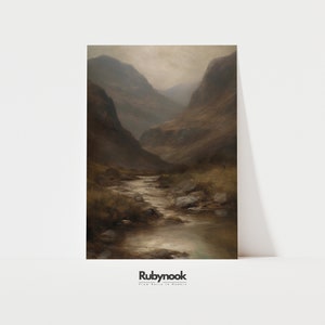 Vintage Landscape Art Print Serene River Amidst Mountains Farmhouse Wall Decor  High-Resolution Digital Download Timeless Nature Beauty 00A3