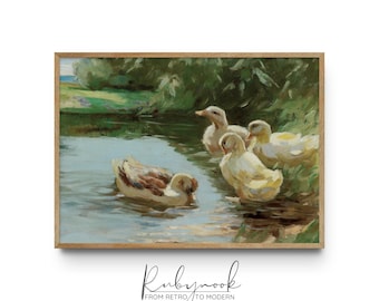 Printable Duck Painting Wall Art Vintage Easter Decor for Country Farmhouse Animal Printable Spring Living Room Art Rustic Wall Art K59