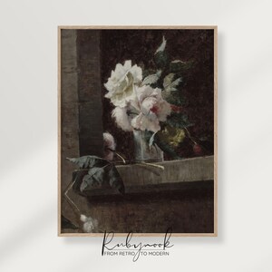 Vintage Floral Still Life Printable Dark Romantic Rose Art Antique Painting Download Classic Flower Wall Decor for Living Room Art OK6