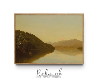 Vintage Landscape Art Printable Tranquil Nature Wall Art Download Antique Mountain Lake Scene for Living Room Gallery Wall Decor K123