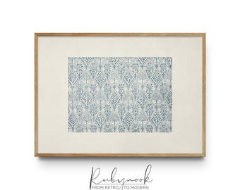 Printable Blue Damask Pattern Art Antique Ornamental Wallpaper Vintage Print For French Country Cottage And Traditional Home Decor K137